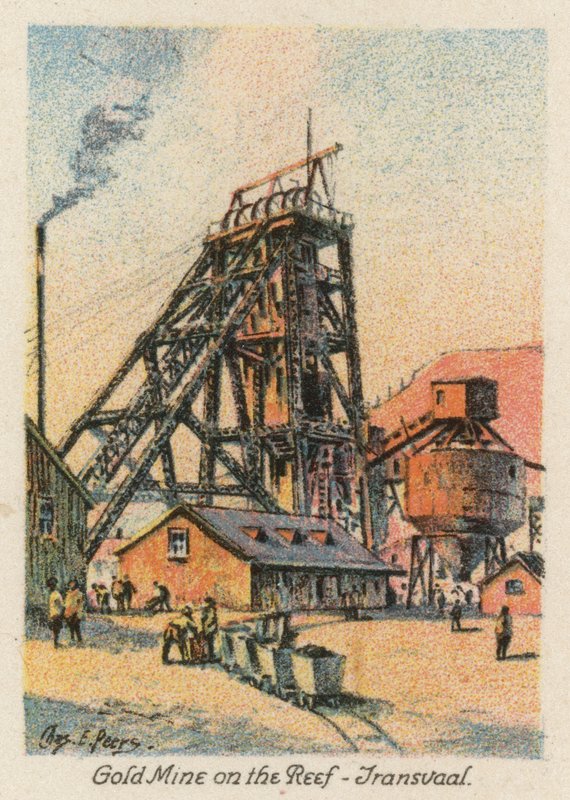 Jihoafrická republika: Zlatý důl na útesu, Transvaal (barevná litografie) od Charles Ernest Peers