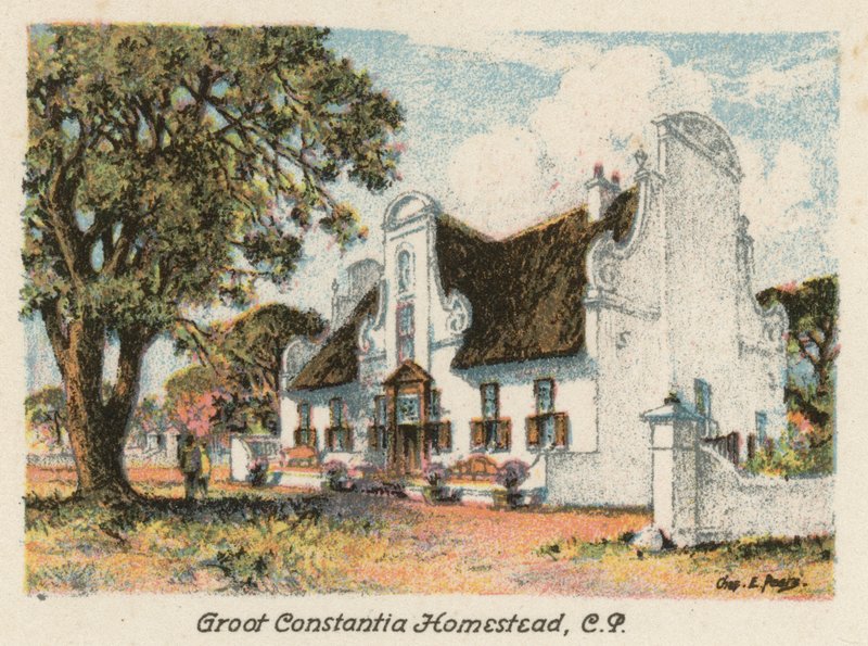 Jihoafrická republika: Groot Constantia Homestead, CP (barevná litografie) od Charles Ernest Peers