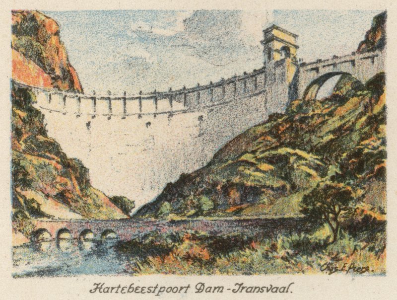 Jižní Afrika: přehrada Hartebeestpoort, Transvaal (barevná litografie) od Charles Ernest Peers