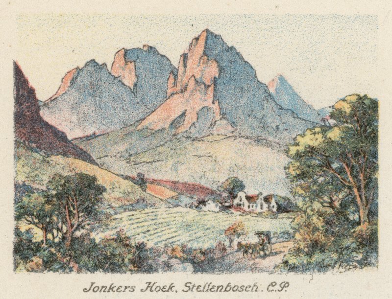 Jihoafrická republika: Jonkers Hoek, Stellenbosch, CP (barevná litografie) od Charles Ernest Peers