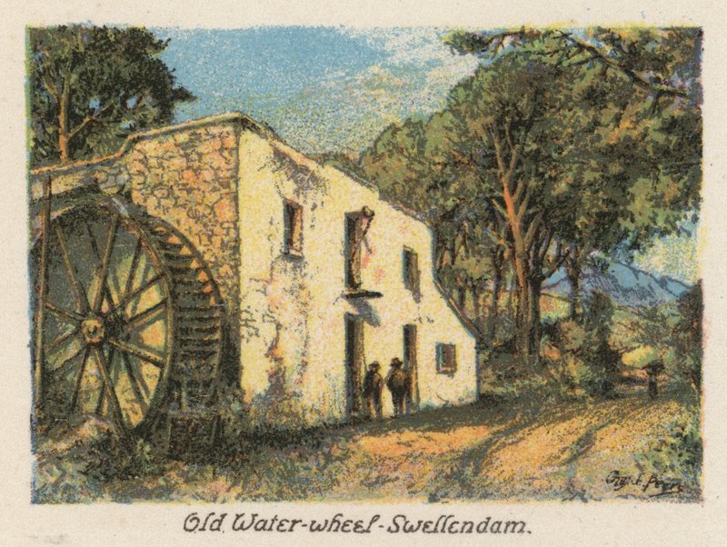Jihoafrická republika: Staré vodní kolo, Swellendam (barevná litografie) od Charles Ernest Peers
