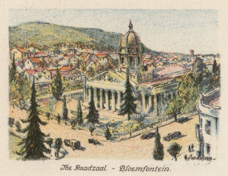 Jihoafrická republika: Raadzaal, Bloemfontein (barevná litografie) od Charles Ernest Peers