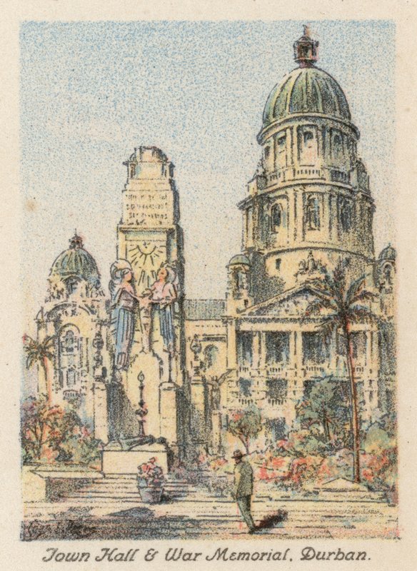 Jihoafrická republika: Radnice a válečný památník, Durban (barevná litografie) od Charles Ernest Peers