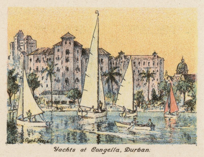 Jižní Afrika: Jachty v Congelle, Durban (barevná litografie) od Charles Ernest Peers