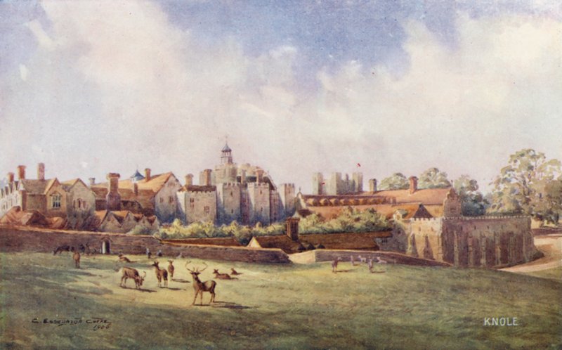Knole House: Severovýchodní průčelí (barevná litografie) od Charles Essenhigh Corke
