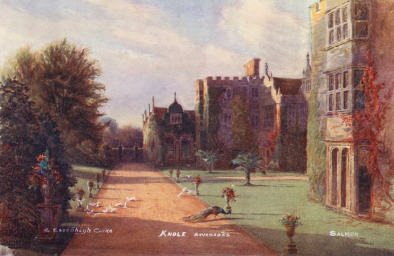 Knole House: Knole House: jižní průčelí, západní strana (barevná litografie) od Charles Essenhigh Corke