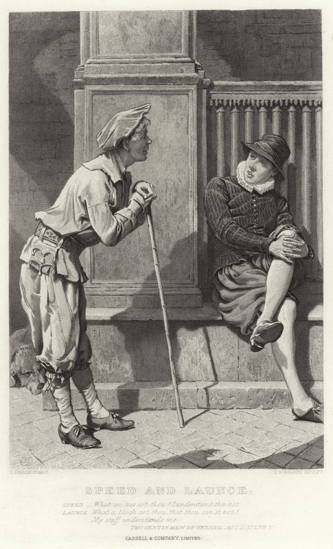 Speed and Launce, Two Gentlemen of Verona, Act II, Scéna V od Charles Green