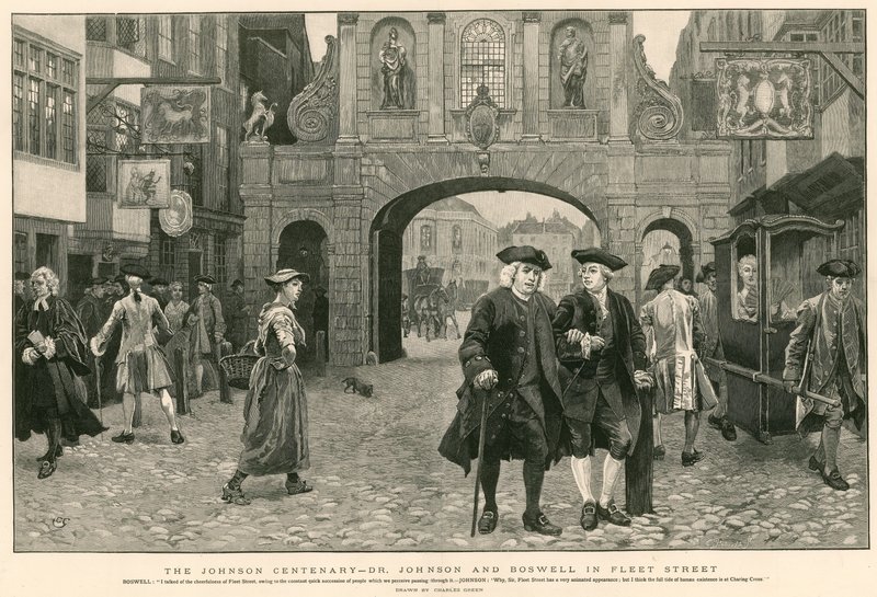 The Johnson Centenary: Dr Johnson a Boswell ve Fleet Street (rytina) od Charles Green