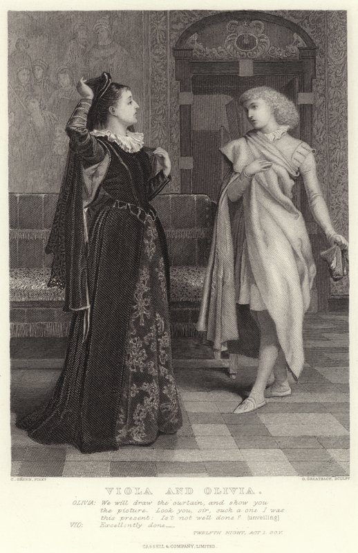 Viola a Olivie, Twelfth Night, Act I, Sc V od Charles Green