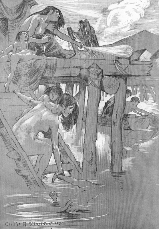 Pravěké koupaliště (litho) od Charles Haslewood Shannon