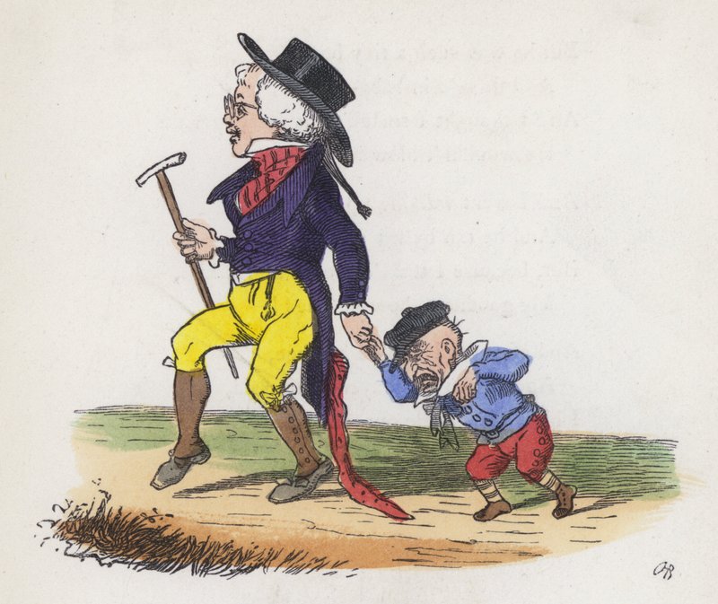 Sen malého chlapce o tom, že on a jeho dědeček obchodují s místy (barevná rytina) od Charles Henry (after) Bennett