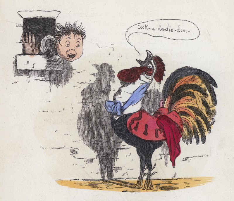 Chlapec probuzený kohoutím kokrháním (barevná rytina) od Charles Henry (after) Bennett
