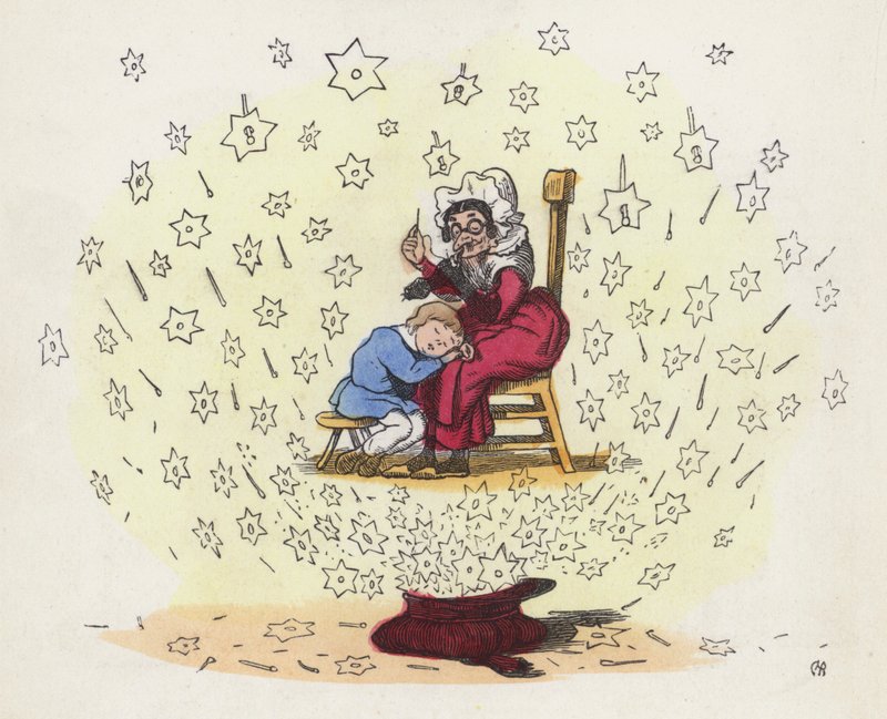 Malý chlapec snící na klíně své sestry (barevná rytina) od Charles Henry (after) Bennett