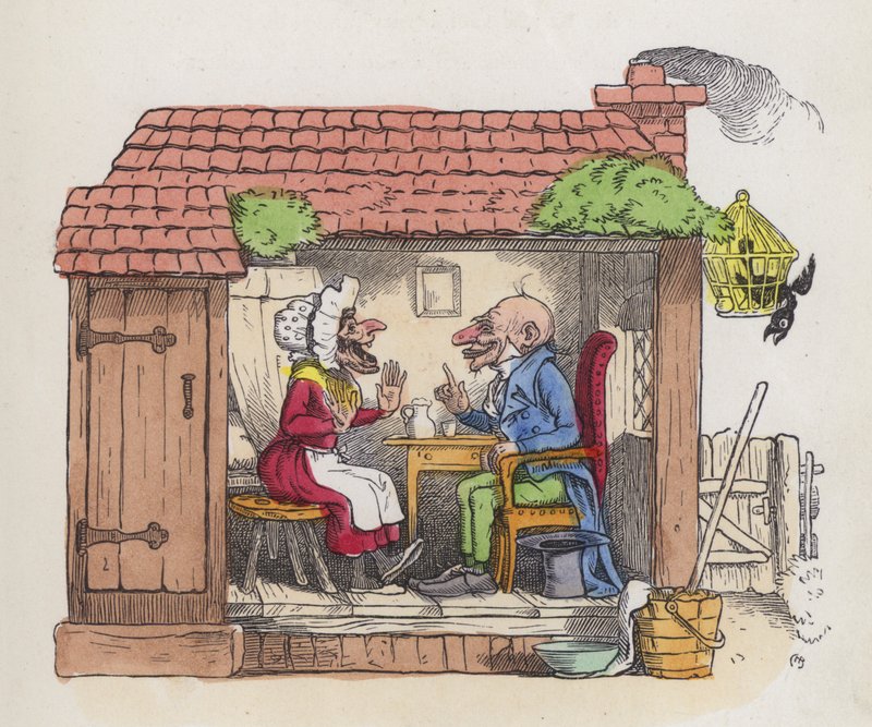 Muž rozesmívá svou ženu (barevná rytina) od Charles Henry (after) Bennett