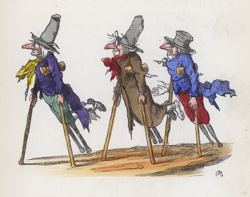 Tři invalidní žebráci (barevná rytina) od Charles Henry (after) Bennett