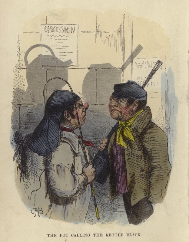 The Pot Calling The Kettle Black (barevná rytina) od Charles Henry Bennett