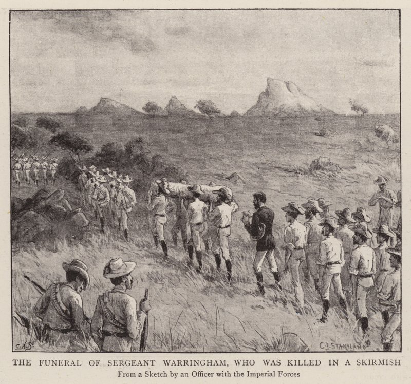 Pohřeb seržanta Warringhama, který byl zabit v potyčce (rytina) od Charles J. (after) Staniland
