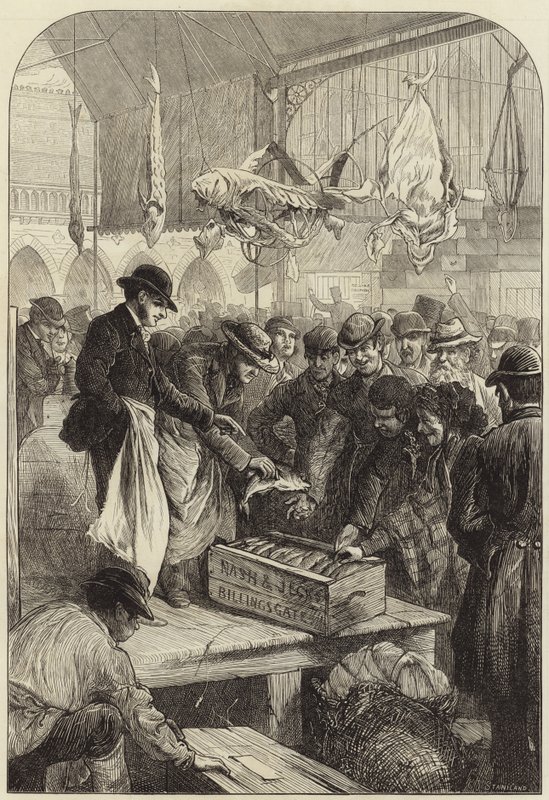 Rybí aukce na Columbia Market od Charles J. Staniland