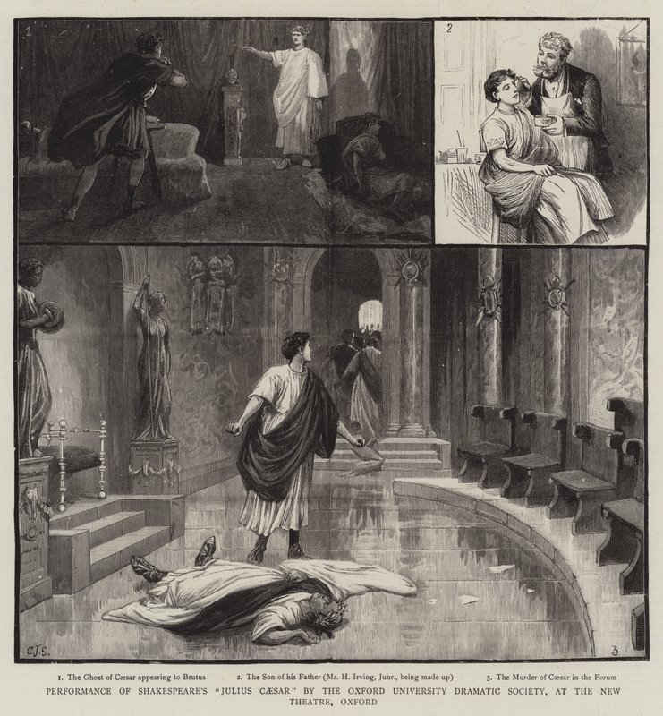 Představení Shakespearova Julia Caesara Dramatická společnost Oxfordské univerzity v New Theatre v Oxfordu od Charles J. Staniland