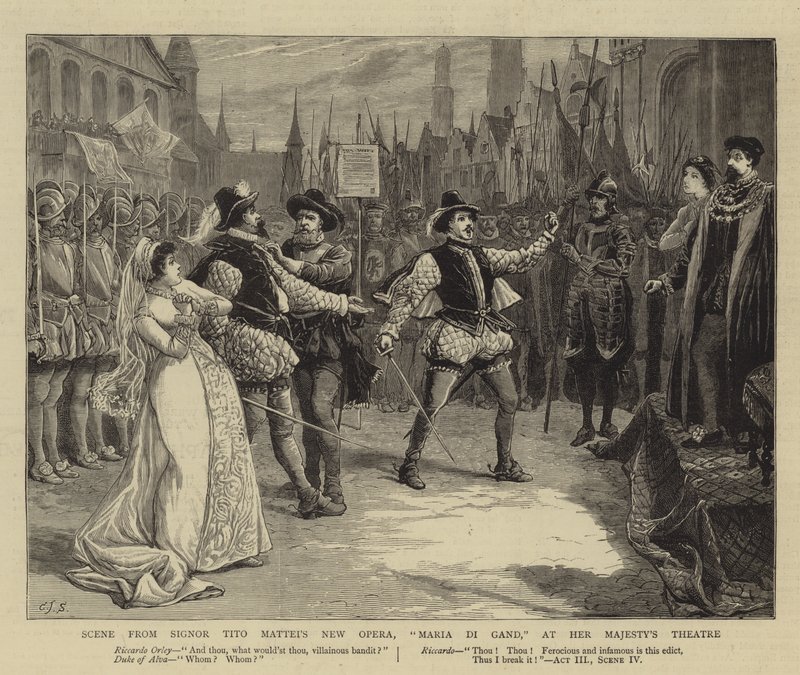 Scéna z Nové opery Signora Tita Matteie, Maria Di Gand, v Divadle Jejího Veličenstva od Charles J. Staniland