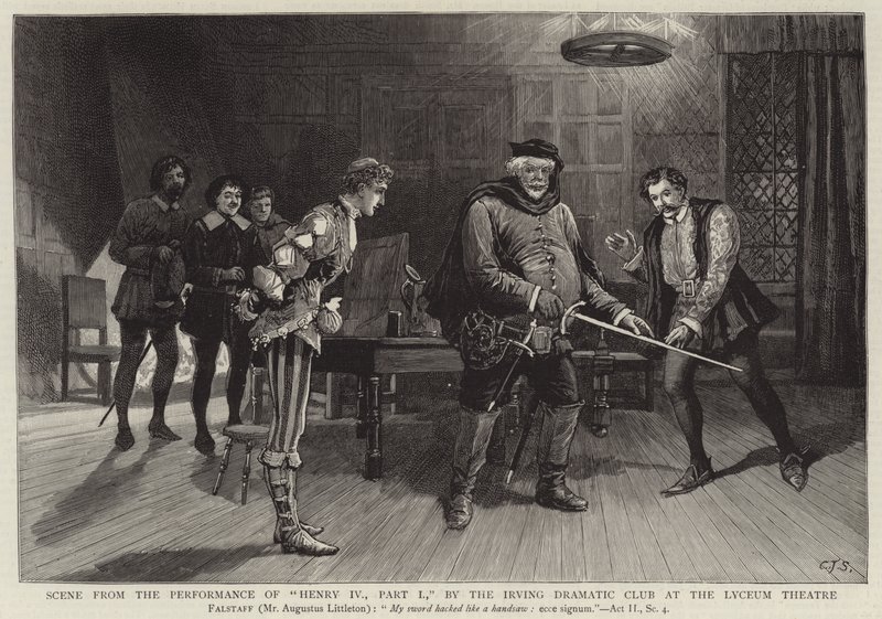 Scéna z představení Jindřicha IV., část I, Irving Dramatic Club v divadle Lyceum od Charles J. Staniland