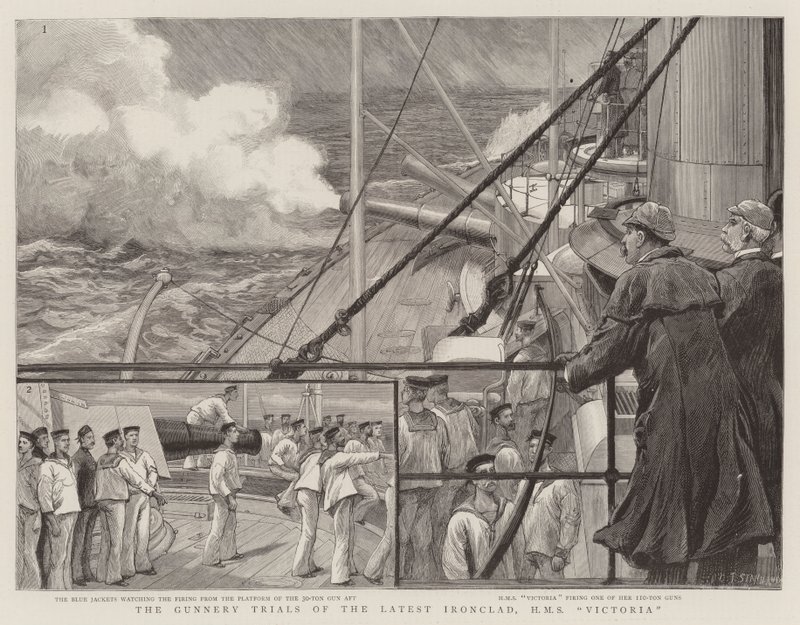 The Gunnery Trials nejnovějšího Ironclad, HMS Victoria od Charles J. Staniland