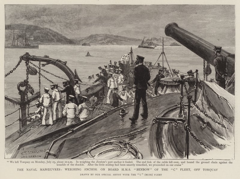 Námořní manévry, vážení kotvy na palubě HMS Benbow z flotily C, u Torquay od Charles J. Staniland