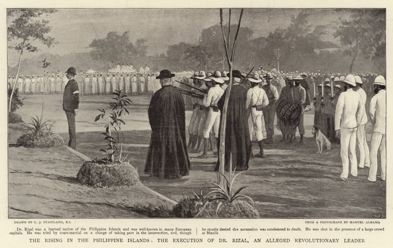 Povstání na Filipínských ostrovech, poprava Dr. Rizala, údajného revolučního vůdce od Charles J. Staniland
