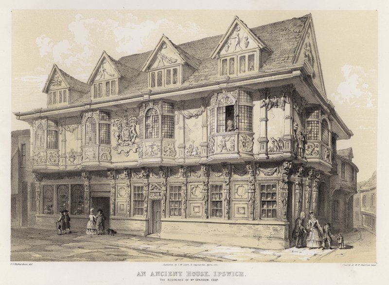 Starobylý dům, Ipswich, rezidence Williama Sparrowa (barevné lito) od Charles James Richardson