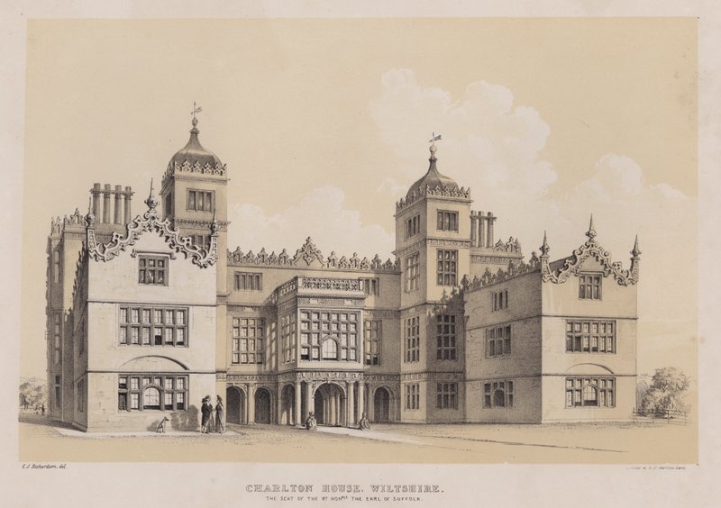 Charlton House, Wiltshire, sídlo ctihodného hraběte ze Suffolku (barva litho) od Charles James Richardson