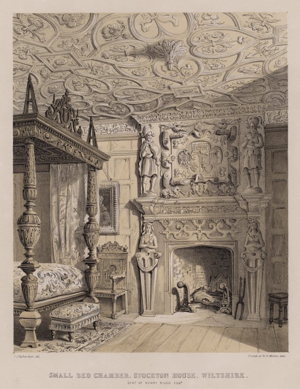 Malá postelová komora, Stockton House, Wiltshire, sídlo Henryho Biggse (barva lito) od Charles James Richardson