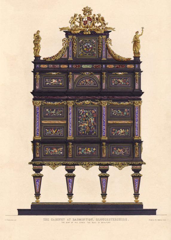 Kabinet v Badmintonu, Gloucestershire, sídlo jeho milosti vévody z Beaufortu (barva litho) od Charles James Richardson