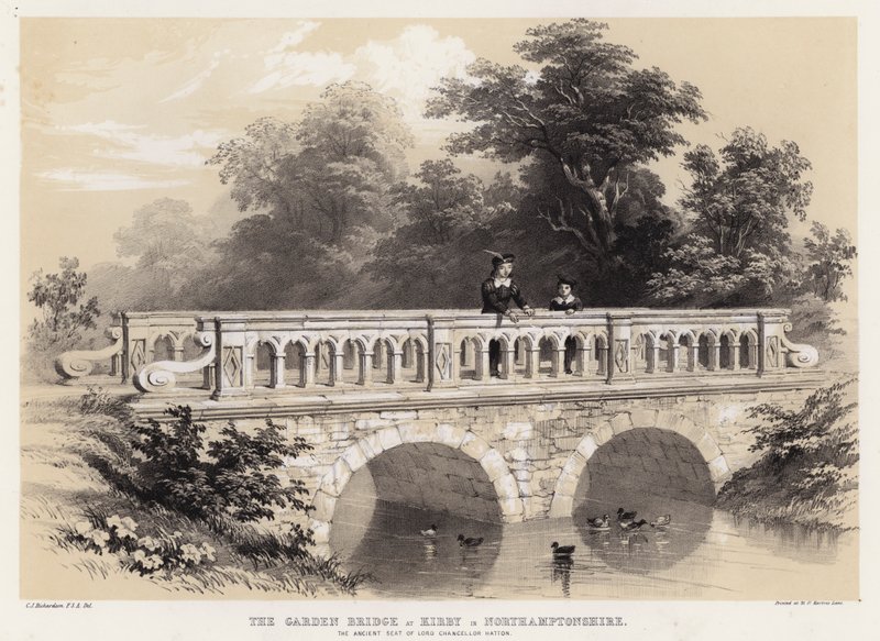 Zahradní most v Kirby v Northamptonshire, starobylé sídlo lorda kancléře Hattona od Charles James Richardson