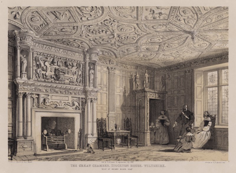 Velká komnata, Stockton House, Wiltshire, sídlo Henryho Biggse (barva lito) od Charles James Richardson
