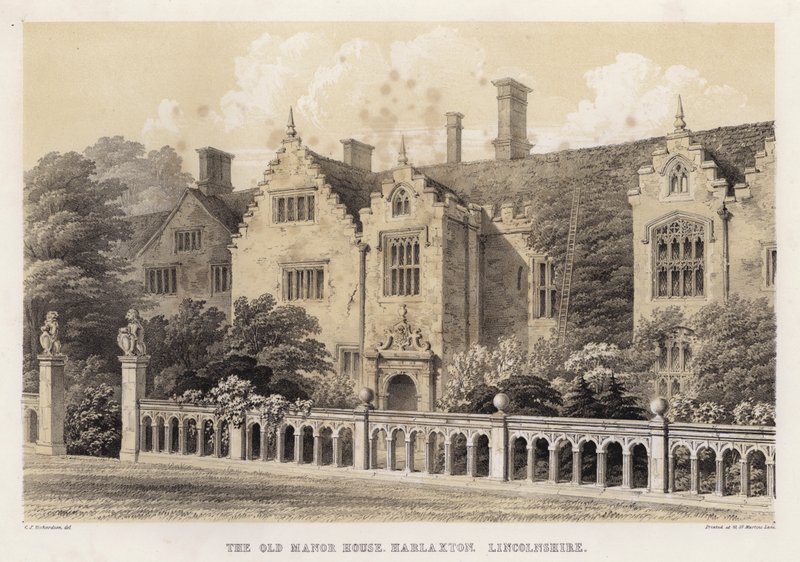 Starý panský dům, Harlaxton, Lincolnshire (barva litho) od Charles James Richardson