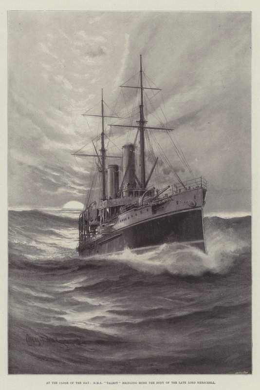 Na konci dne přiváží HMS Talbot domů tělo zesnulého lorda Herschella od Charles John de Lacy