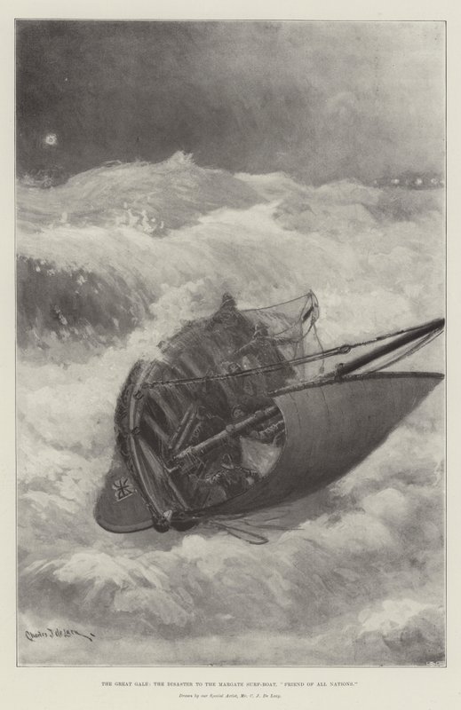 Velká vichřice, pohroma pro surfařskou loď Margate, přítelkyni všech národů od Charles John de Lacy