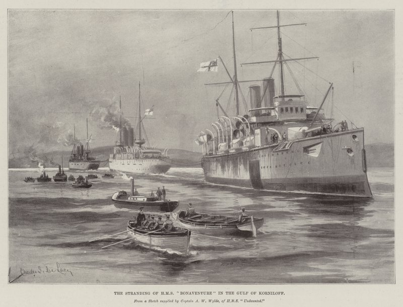 Uvíznutí lodi HMS Bonaventure v Korniloffském zálivu od Charles John de Lacy