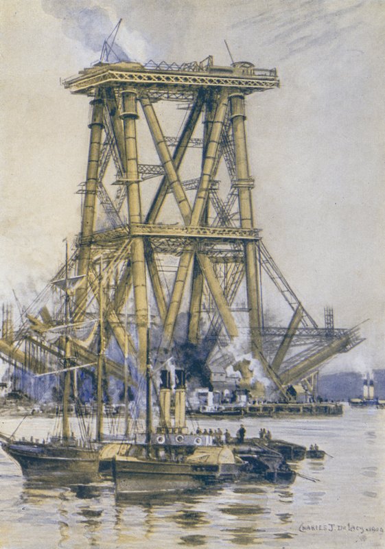 Vytvoření Forth Bridge od Charles John de after Lacy
