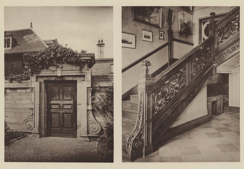 Thorpe Hall, Peterborough, boční vchod do stájí, schodiště od Charles Latham