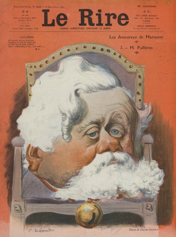 Armand Fallieres, francouzský politik. Ilustrace pro Le Rire od Charles Leandre