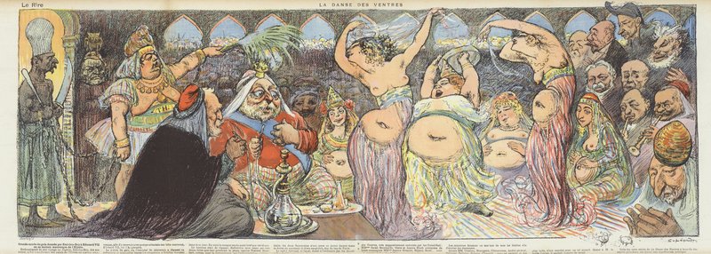 Břišní tanečnice. Ilustrace pro Le Rire od Charles Leandre