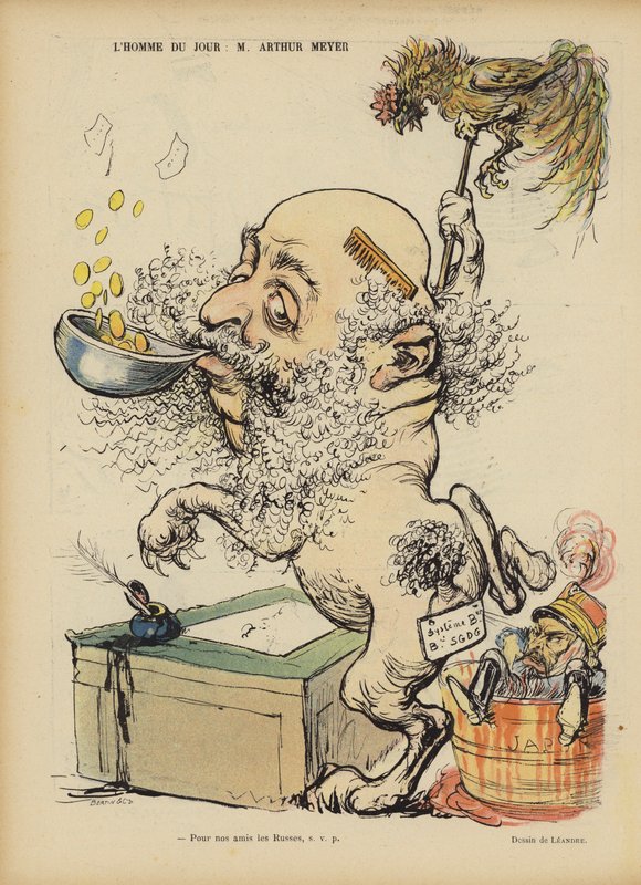 Karikatura francouzského novináře Arthura Meyera. Ilustrace pro Le Rire od Charles Leandre