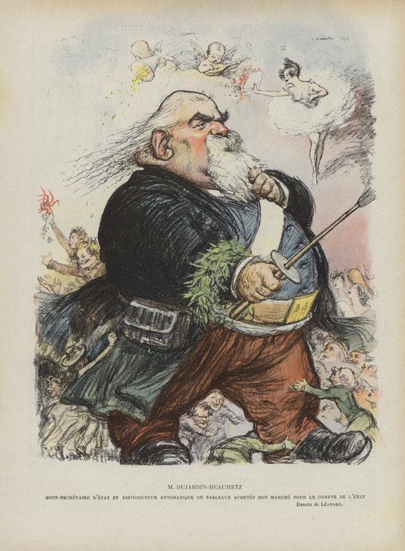Karikatura francouzského malíře a politika Etienna Dujardina-Beaumetze. Ilustrace pro Le Rire od Charles Leandre