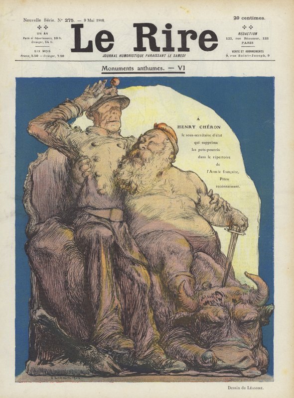 Karikatura Henryho Cherona, francouzského náměstka ministra zahraničí pro válečné záležitosti. Ilustrace pro Le Rire od Charles Leandre