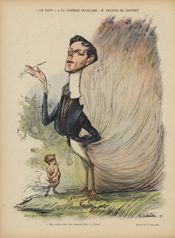 Francis de Croisset, francouzský dramatik, prozaik a libretista. Ilustrace k filmu Le Rire od Charles Leandre