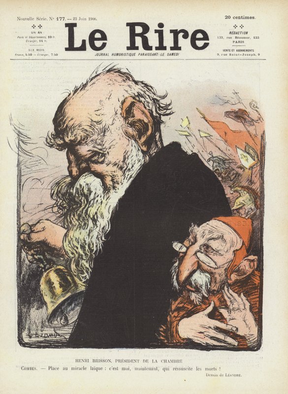 Francouzští politici Henri Brisson a Emile Combes. Ilustrace pro Le Rire od Charles Leandre