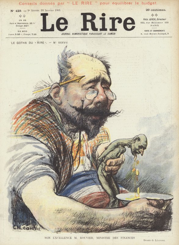 Jeho Excelence pan Rouvier, ministr financí. Ilustrace pro Le Rire od Charles Leandre