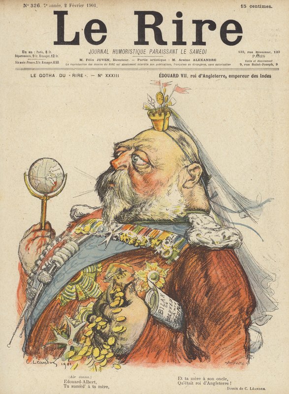 Anglický král Eduard VII., ilustrace pro Le Rire od Charles Leandre