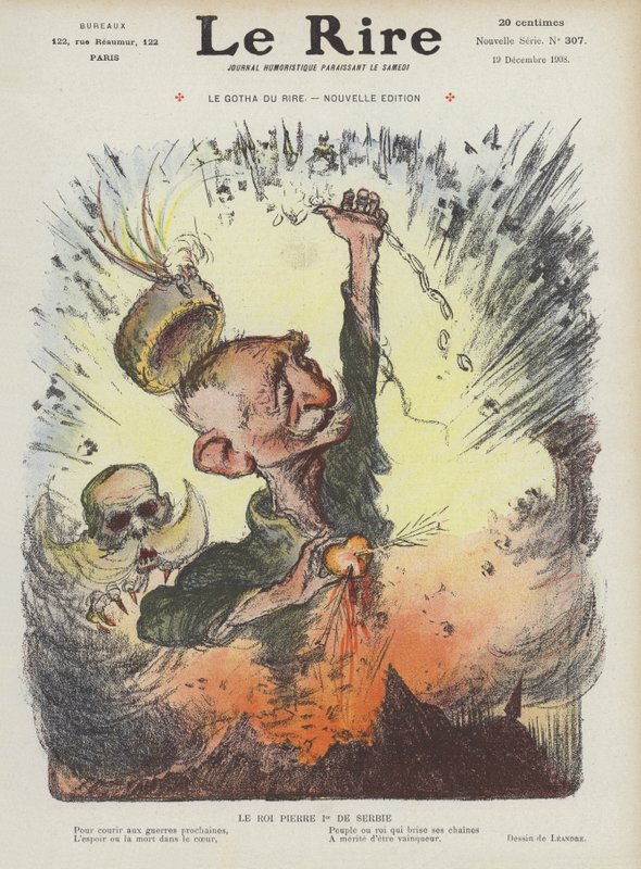 Srbský král Petr I. Ilustrace pro Le Rire od Charles Leandre
